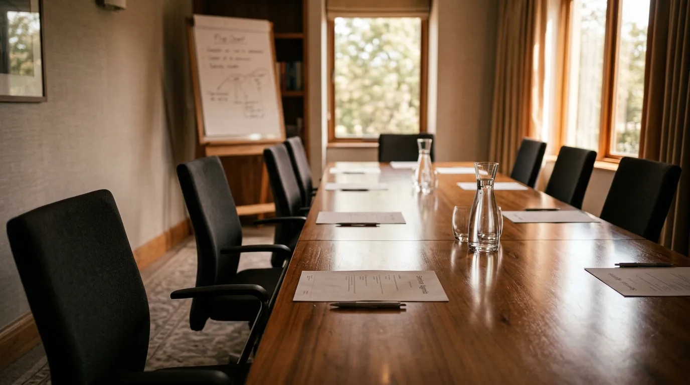 Polished boardroom set for a small Roundtable session